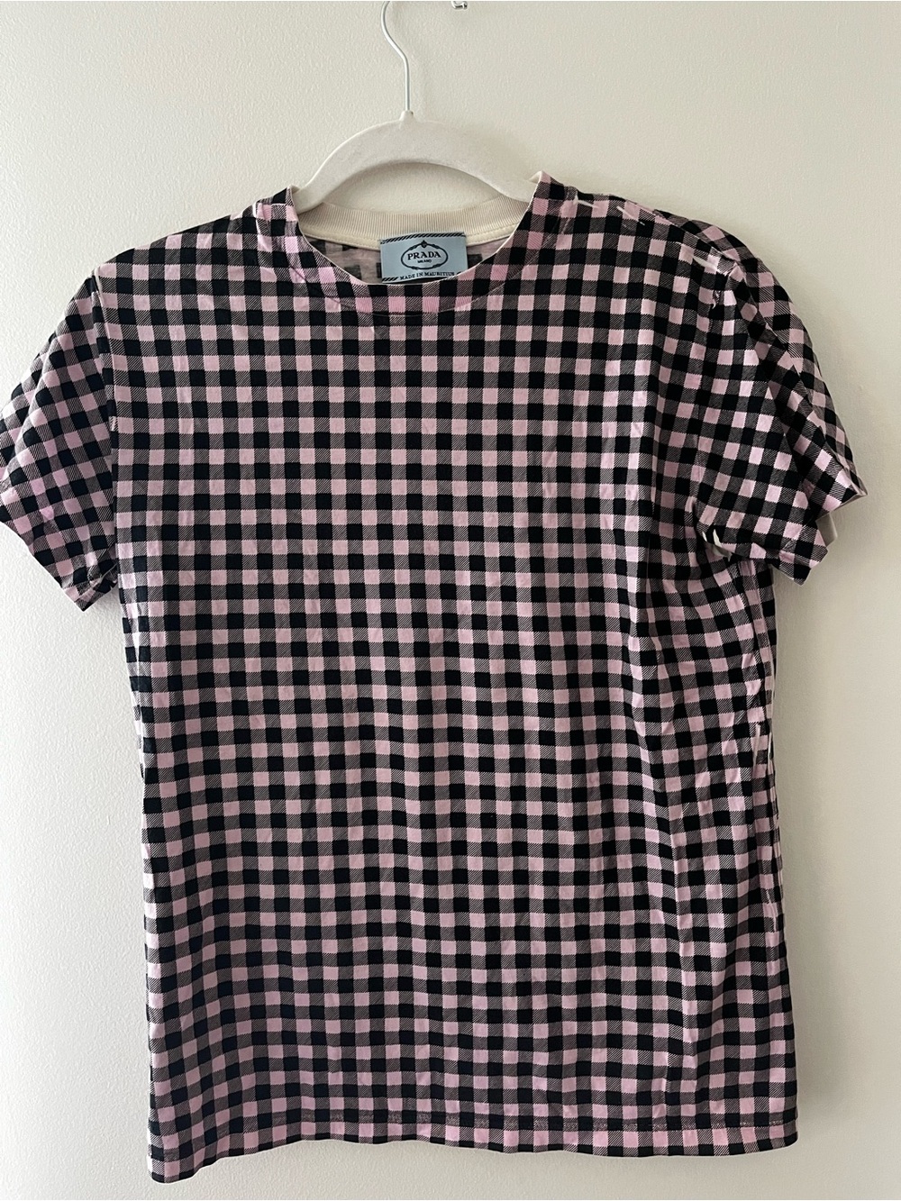 Prada Pink & Black Gingham Short Cotton Sleeve Tee